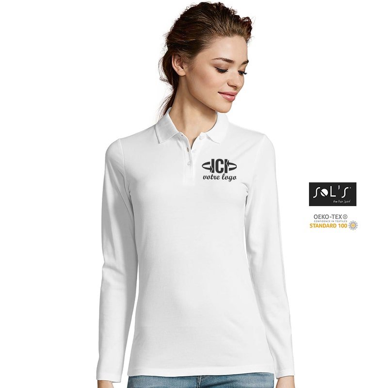 Polo manches longues PERFECT 180g blanc Femme