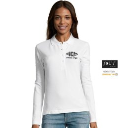Polo manches longues PODIUM 210g blanc Femme