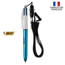 Stylo BIC 4 couleurs SHINE avec lanyard